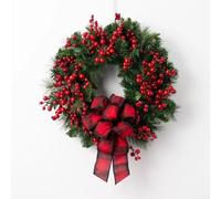 Couronne de Noël artificielle, couronne de houx rouge avec un design parfait pour les vacances, la porte d'entrée, le dimanche et la décoration murale (30 cm)