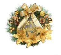 Couronne de Noël artificielle de 30 cm avec nœud, doré, rouge, argent, bleu, violet, rose, décoration de porte de vacances pour intérieur ou extérieur, cheminée, salon, affichage mural (doré)