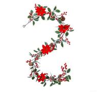 Couronne de Noël artificielle en pin rouge - Décoration pour intérieur et extérieur - Pour jardin, escalier, porte, cheminée (B)