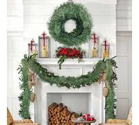 Couronne de Noël artificielle en rotin vert de 15 m - Décoration de fête de mariage - Similaire à la vraie couronne pour décoration extérieure (vert, 15 m)