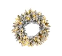 HomCom Couronne de Noël artificielle 60 cm – 50 LED blanc, pommes de pin et baies rouges, enneigée