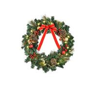 HOMCOM Couronne de Noël Artificielle Lumineuse avec 20 LED de 60 cm - décorée de Houx et de Pommes de pin