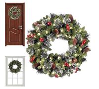 Couronne de Noël avec lumières, guirlande artificielle de 45,7 cm | avec crochet couronnes de Noël pour porte d'entrée | pour votre porche extérieur, printemps, bienvenue, ferme, vacances d'hiver