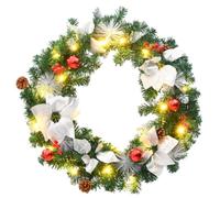 vidaXL Couronne de Noël avec lumières LED vert 60 cm PVC, couronnes, couronnes de Noël avec décoration, ornements de 321516