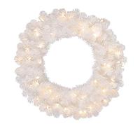 Couronne de Noël Blanche pré-éclairée de 55 cm en pin d'Alaska pour cheminées, Maison, Mur, Porte, escalier, Sapin de Noël, Jardin, Cour avec 30 LED Blanc Chaud