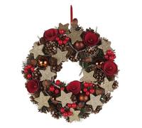 Couronne de Noël - BRITESTA - 20 LED - 28 cm - Doré et Rouge - Décoration Intérieure