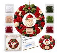 Couronne de Noël DIY 3D Poke Art Kit Tissu pour Adulte Couronne de Porte | Convient aux débutants, motif Père Noël, complet avec outils, réutilisable