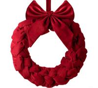 Couronne de Noël en flanelle avec nœud - Décoration murale festive à suspendre - Vert et rouge - 30 cm - 35 cm - Pour intérieur et extérieur - Fournitures de fête d'hiver saisonnières (rouge 35 cm)