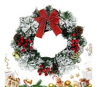 Couronne de Noël en PET - 30 x 30 cm - Nœud rustique artificiel - Baies festives - Décoration de porte, porche, intérieur ou extérieur - Guirlande de vacances d'hiver saisonnière pour maison, hôtel