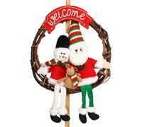 Couronne de Noël en rotin,Couronne de Noël en rotin,Couronne de ferme de Noël | Décor de couronne de de bonhomme de neige du père noël, couronnes de noël pour porte d'entrée, couronne de porte