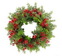 Couronne de Noël, eucalyptus rouge à suspendre pour fenêtre, fleurs artificielles, aiguilles de pin, vignes, décoration d'intérieur pour la saison des fêtes