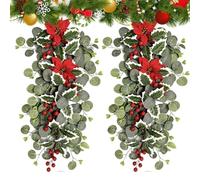 Couronne de Noël - Goutte de Poinsettia Berry - Décoration 2 pièces | 2 pièces design réaliste pour fenêtre intérieure porche patio cour - Idéal pour les bureaux, les étagères, les portes
