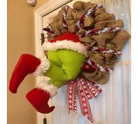 Couronne de Noël Grinch - Couronne de porte de Noël - Comme le Grinch a volé la couronne de Noël en toile de jute - Décoration Grinch (30 x 40 cm)