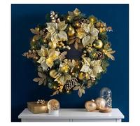 Couronne de Noël, Guirlande au Toucher réaliste, avec Pommes de pin, Boule Rouge, Fleur, décorations Noël for Porte, Mur et cheminée(Gold,80cm/31.4in)