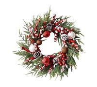 Couronne de Noël - Guirlande de Noël artificielle - 50 cm - Guirlande de cône de pin rouge et couronne de vacances verte avec boules - Couronne de Noël pour entrée, cheminée, mur, fenêtre