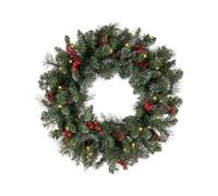 Couronne de Noël | Guirlande réaliste de pommes de pin de 45,7 cm avec crochet et baies de cône de pin | Couronne de Noël 400 g avec lumières pour porche de la maison, décoration de vacances