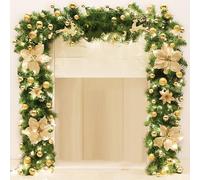 Couronne de Noël, Guirlandes de 9 Pieds for la décoration Noël, décorées avec des Fleurs, Boules, Verdure Artificielle du Jardin Maison ou Une fête Mariage(Gold)