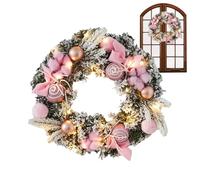 Couronne de Noël lumineuse de 30 cm, couronne de Noël pré-éclairée, décorations d'extérieur floquées avec boules, guirlande festive pour cuisine, manteau mural et activités festives intérieures et