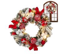 Couronne de Noël lumineuse de 30 cm, couronne de Noël pré-éclairée, décorations d'extérieur floquées avec boules, guirlande festive pour cuisine, manteau mural et activités festives intérieures et