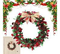 Couronne de Noël pour porte, avec rayures rouges et vertes, couronne décorative de Noël avec rayures rouges et vertes, pour fêtes, Nouvel An, salon, porche, cheminée, centre de table