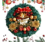 Couronne de Noel pour Porte d'Entrée 30 cm, Luxueuse Décoration de Noël Guirlande Verte avec Nœud & Clochettes, Couronne de Noël pour Porte d'entrée pour Une Ambiance Festive