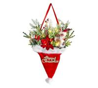 Couronne de Noël pour Porte d'entrée, avec Branches de Sapin artificielles et Boule de Baies, Couronne Bonnet de Père Noël pour Portes, fenêtres, décoration Murale