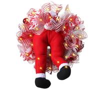 Couronne de Noël pour porte d'entrée, costume de nain de Noël avec lumières LED, couronne de porte de voleur de Noël avec pattes de Père Noël, décorations de Noël pour intérieur et extérieur pour