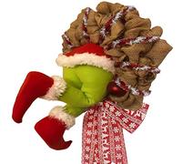 Couronne de Noël pour Porte d'entrée,Couronne de Noël Grinch,Couronne de Noël en Peluche, Pieds en Peluche pour décorations de Noël, poupée Jouet