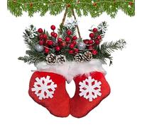 Couronne de Noël pour porte : guirlande de Noël artificielle, décoration de branches de pin éclairées, motif moufle d'hiver avec lumières LED | Fait à la main, cône de baies rouges,