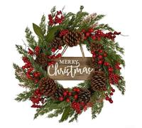 Couronne de Noël pré-éclairée avec panneau pour affichage de fenêtre | En plastique résistant aux UV, panneau en bois robuste, ne se décolore pas, résiste à la pluie et au vent, durable