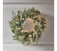 Couronne de Noël pré-éclairée de 50 cm aux baies blanches