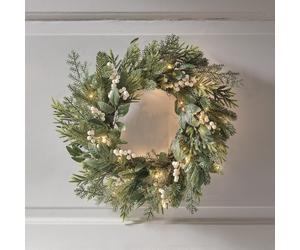Couronne de Noël pré-éclairée de 50 cm aux baies blanches