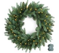 Couronne de Noël pré-éclairée de 61 cm avec 50 Pointes de Feuillage de Sapin Fraser à Piles, Couronne de Noël Artificielle pour Porte d'entrée avec lumières, décoration de Noël Verte pour Porte,