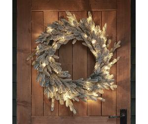 Couronne de Noël Pré-éclairée d'Extérieur de 60 cm à Effet Givré