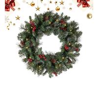 Couronne de Noël pré-éclairée pour porte d'entrée - Lumières LED chaudes pommes de pin et baies, couronne idéale pour les décorations de Noël et les décorations de porte de Noël intérieur/extérieur 45