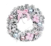 Couronne De Noël Rose pour Porte D’entrée, Couronne Enneigée pour Mur Fenêtre Et Maison, Petite Couronne De Noël Décorative Intérieure Extérieure(15.7in/40cm)