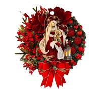 Couronne de Noël Sainte Famille - Couronne de porte d'entrée avec lumières - Figurine de la Nativité - Baie rouge - Ornements à suspendre pour fenêtres, décoration murale intérieure ou extérieure