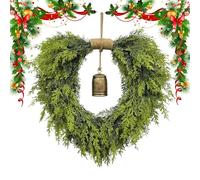 Couronne de Noël verte avec cloches vintage - Décorations de Noël | Couronnes de Noël en cèdre à suspendre à la porte | Couronnes d'aiguilles de pin | Couronne de porte de Noël avec décoration de camp