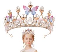 Couronne de papillons, hignestone Pearl Rignestone Butterfly Tiara for Little Girls, Metal Princess Crowns pour petites filles, mariage Bridal Prom Birthday Party Cosplay Christmas Gifts, Tiara for L