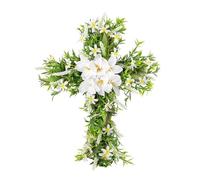 Couronne de Pâques à suspendre à une porte - Couronne de fleurs de lys chrétiens - Décoration de Pâques - Couronne de fleurs de lys ristiens