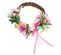 Couronne de Pâques Artificielle Rose, Décoration Printanière | Plastique et Tissu Résistants à Décoloration, Adaptée aux Manteaux, Crochets, Tables, Fêtes et Intérieurs Style Ferme