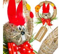 Couronne de Pâques avec lapin en paille 25cm | couronne de porte décorative avec accroche | décoration de Pâques naturelle à suspendre à la porte | fait main