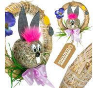 Couronne de Pâques avec lapin en paille 25cm | couronne de porte décorative avec accroche | décoration de Pâques naturelle à suspendre à la porte | fait main