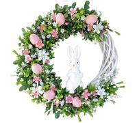 Couronne de Pâques de 40 cm pour porte d'entrée, décoration de Pâques, couronnes rondes en rotin, décorations mignonnes en forme de lapin, décorations faites à la main, couronnes de lapin en rotin