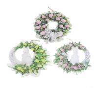Couronne de Pâques décorative avec lapin et éléments floraux printaniers pour porte, mur, cheminée et salon - Acrylique léger (E)