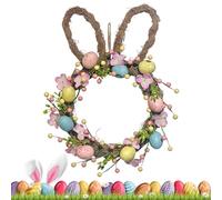 Couronne de Pâques en bois - Décoration de porte suspendue en forme d'œuf de lapin, affiche de joyeuses Pâques | Décoration murale de printemps, cadeau d'inauguration de la maison, Celeb
