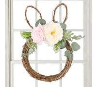 Couronne de Pâques pour la porte d'entrée, œufs de Pâques, couronnes de bougies de printemps, couronne de lapin de Pâques | Couronne de fleurs de printemps artificielle en forme de lapin de 38 cm