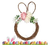 Couronne de Pâques pour la porte d'entrée, œufs de Pâques, couronnes de bougies de printemps, couronne de lapin de Pâques | Couronne de fleurs de printemps artificielle en forme de lapin de 38 cm