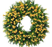 Couronne de Porte Artificielle de 45 cm, Grande Couronne de Fleurs Sauvages Printemps-été, Guirlande décorative pour Porte d'entrée, décoration extérieure Toute l'année, couronnes Florales pour Ferme