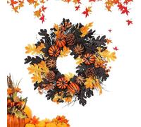 Couronne de porte artificielle en forme de citrouille d'Halloween - Couronne d'Halloween avec feuilles d'érable | Guirlande de suspension de porte, décoration colorée d'automne pour balcon, mur